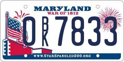 MD license plate 0BK7833