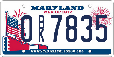 MD license plate 0BK7835