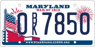MD license plate 0BK7850