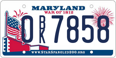MD license plate 0BK7858