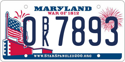 MD license plate 0BK7893