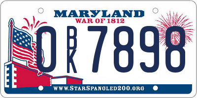 MD license plate 0BK7898