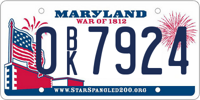 MD license plate 0BK7924