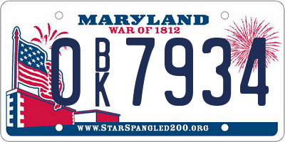 MD license plate 0BK7934