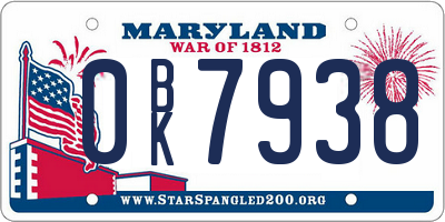 MD license plate 0BK7938