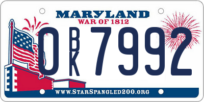 MD license plate 0BK7992