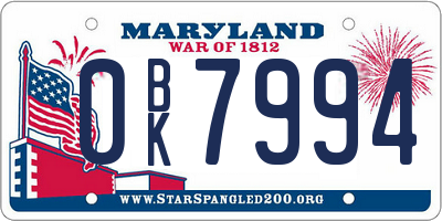MD license plate 0BK7994