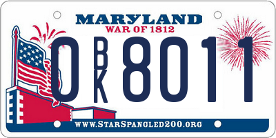 MD license plate 0BK8011
