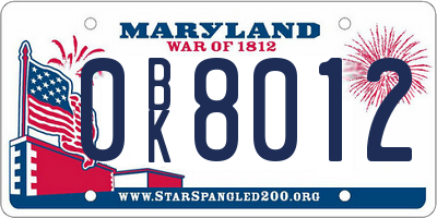 MD license plate 0BK8012