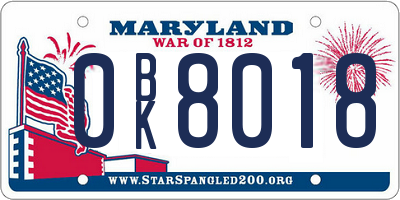 MD license plate 0BK8018