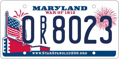 MD license plate 0BK8023
