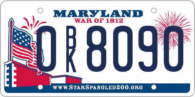 MD license plate 0BK8090