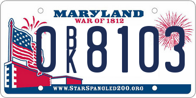 MD license plate 0BK8103