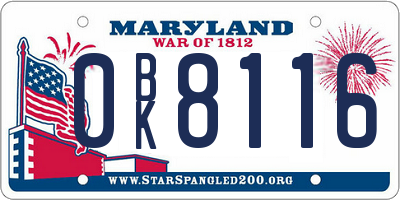 MD license plate 0BK8116
