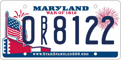 MD license plate 0BK8122