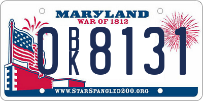 MD license plate 0BK8131