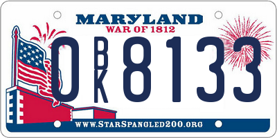 MD license plate 0BK8133