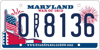 MD license plate 0BK8136