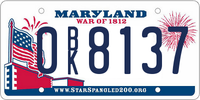 MD license plate 0BK8137