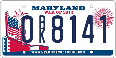 MD license plate 0BK8141