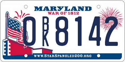 MD license plate 0BK8142