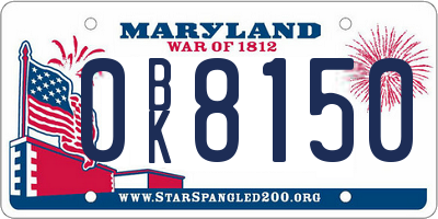 MD license plate 0BK8150