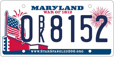 MD license plate 0BK8152