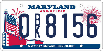 MD license plate 0BK8156