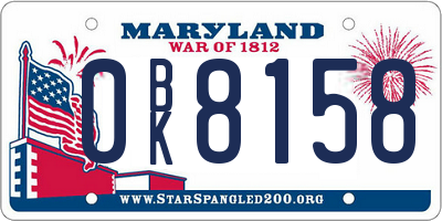MD license plate 0BK8158