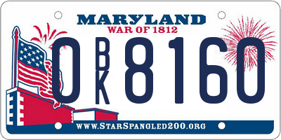 MD license plate 0BK8160