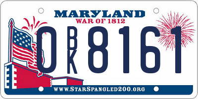 MD license plate 0BK8161