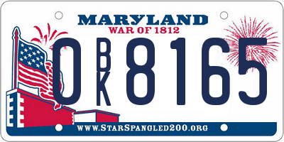 MD license plate 0BK8165