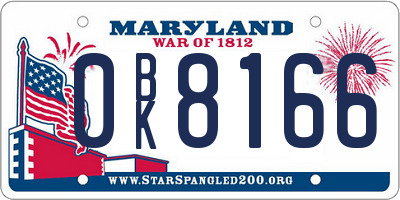 MD license plate 0BK8166