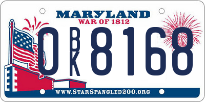 MD license plate 0BK8168