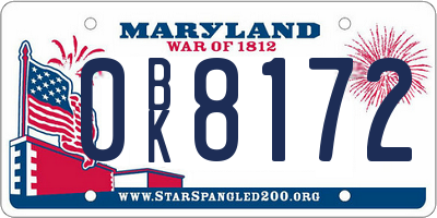 MD license plate 0BK8172