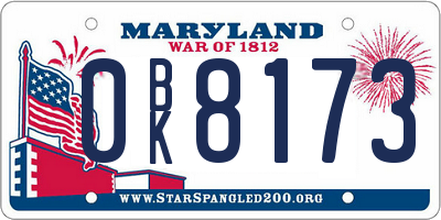 MD license plate 0BK8173