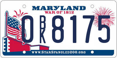 MD license plate 0BK8175