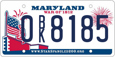 MD license plate 0BK8185