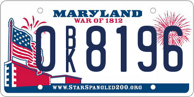 MD license plate 0BK8196