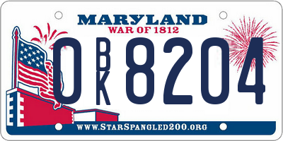MD license plate 0BK8204