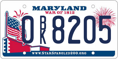 MD license plate 0BK8205