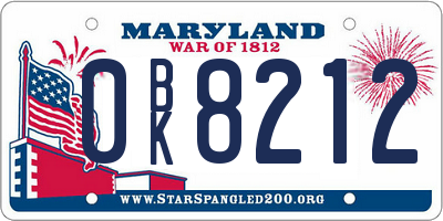MD license plate 0BK8212