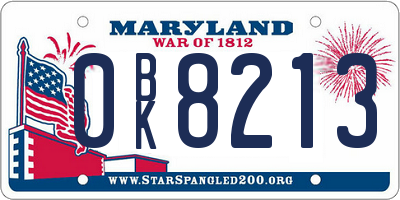 MD license plate 0BK8213