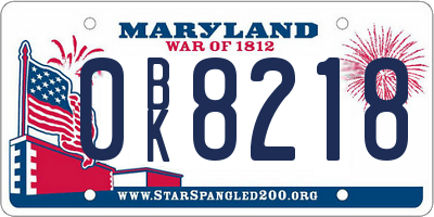 MD license plate 0BK8218