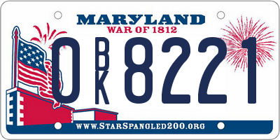 MD license plate 0BK8221