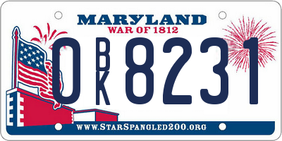 MD license plate 0BK8231