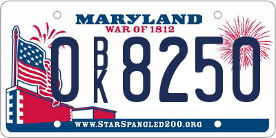 MD license plate 0BK8250