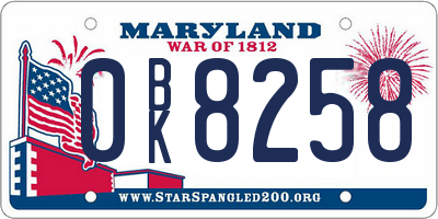 MD license plate 0BK8258