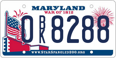 MD license plate 0BK8288