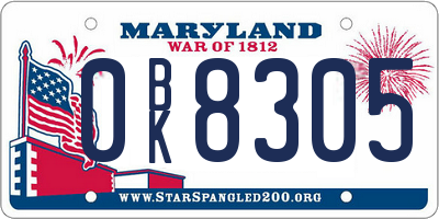 MD license plate 0BK8305